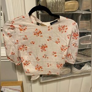 Bardot floral cropped top with open tie back